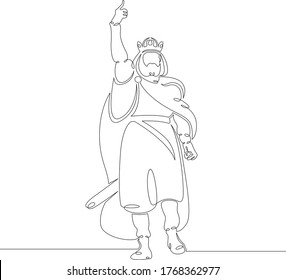 One continuous drawing line medieval historical european monarch king .Single hand drawn art line doodle outline isolated minimal illustration cartoon character flat