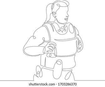 One continuous drawing line Police woman in bulletproof vest.Single hand drawn art line doodle outline isolated minimal illustration cartoon character flat