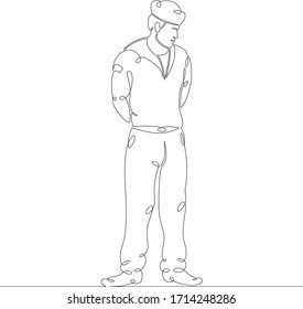 One continuous drawing line portrait sailor seaman in uniform .Single hand drawn art line doodle outline isolated minimal  illustration cartoon character flat