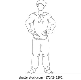 One continuous drawing line portrait sailor seaman in uniform .Single hand drawn art line doodle outline isolated minimal  illustration cartoon character flat