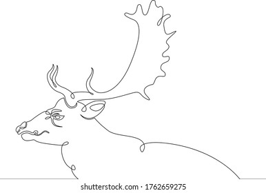 One continuous drawing line portrait head wild deer, elk, roe deer .Single hand drawn art line doodle outline isolated minimal illustration cartoon character flat