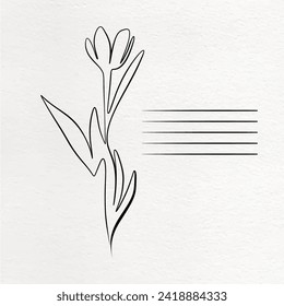 One continuous drawing line. Printable decorative poster with general tulip flower card design, invitation On watercolor paper