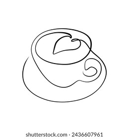 Una línea de dibujo continua. Cartel decorativo imprimible con concepto general de taza con bebida de café caliente para la decoración del hogar, diseño de tarjeta, invitación
