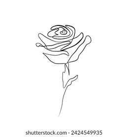 One continuous drawing line. Printed decorative poster with overall rose flower