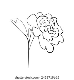 One continuous drawing line. Printed decorative poster with the overall concept of the peony flower. For wall home decor.