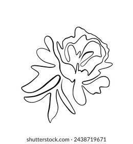 Eine durchgehende Zeichnungslinie. Gedrucktes Deko-Plakat mit dem Gesamtkonzept der Pfingstrosenblume. Für Wand-Wohnkultur.