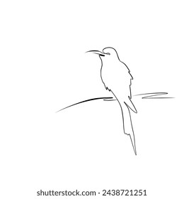 One continuous drawing line. Printed decorative poster with a bird on a branch