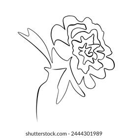 Una línea de dibujo continua. Cartel decorativo impreso con el concepto general de la flor de la peonía.
