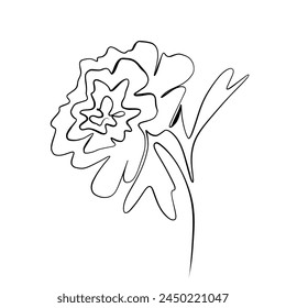 Una línea de dibujo continua. Cartel decorativo impreso con el concepto general de la flor de la peonía. Para la decoración de la pared.