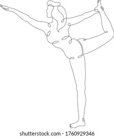 One continuous drawing line slender girl practices yoga .Single hand drawn art line doodle outline isolated minimal illustration cartoon character flat