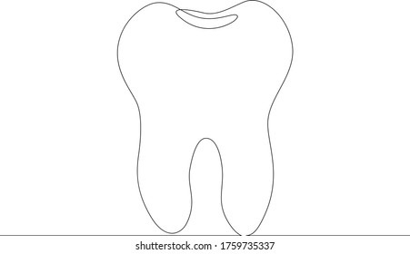 One continuous drawing line tooth sign symbol .Single hand drawn art line doodle outline isolated minimal illustration cartoon character flat