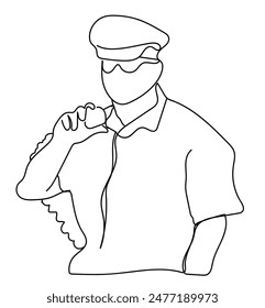 One continuous drawing line Uniformed police officer. Male policeman in a cap. .Single hand drawn art line doodle outline isolated minimal illustration cartoon character flat