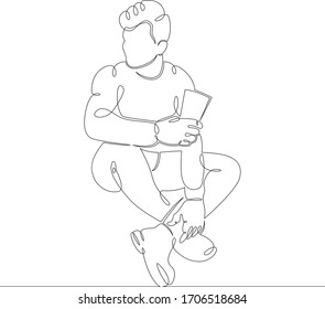 One continuous drawing line Young man drinks hot coffee, take away hot drink.Single hand drawn art line doodle outline isolated minimal illustration cartoon character flat