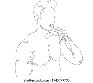 One continuous drawing line young man brushes his teeth early in the morning .Single hand drawn art line doodle outline isolated minimal illustration cartoon character flat