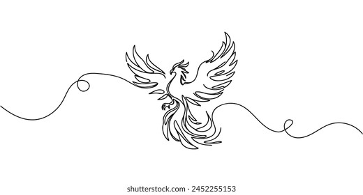 One continuous drawing of a Phoenix bird drawn in one line.