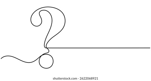  One continuous drawing of a question mark, Question mark continuous one line drawing. Asking sign in simple linear style. Quest, quiz concept. Vector illustration.