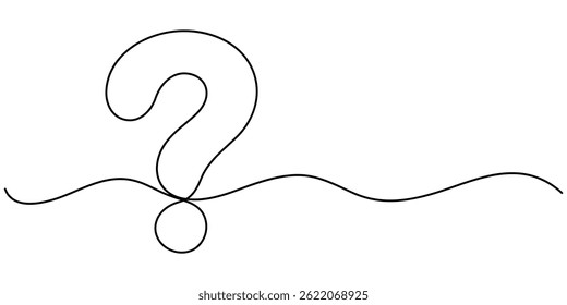  Um desenho contínuo de um ponto de interrogação, um desenho contínuo de uma linha. Pedindo sinal em estilo linear simples. Quest, conceito de teste. Ilustração vetorial.