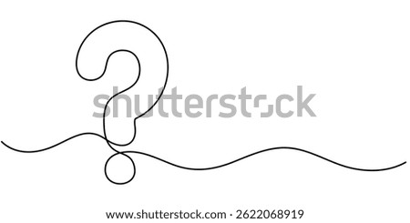  One continuous drawing of a question mark, Question mark continuous one line drawing. Asking sign in simple linear style. Quest, quiz concept. Vector illustration.