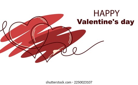 One continuous drawing of two hearts and love sign. Happy Valentine's Day. Banner, Poster, Card Design Template. Editable stroke. Doodle vector illustration
