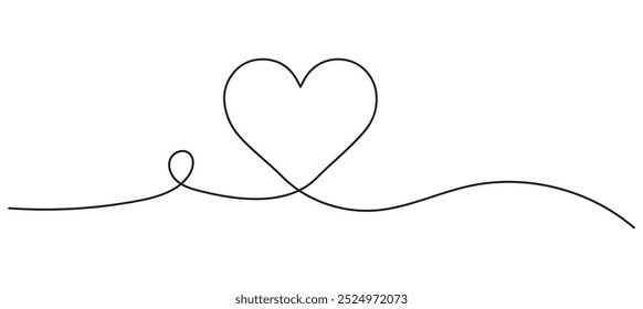 Um desenho contínuo de dois corações com sinal de amor de cor vermelha. Fita florescer fina e símbolo romântico em estilo linear simples. Traçado editável. Ilustração do vetor do contorno do doodle
