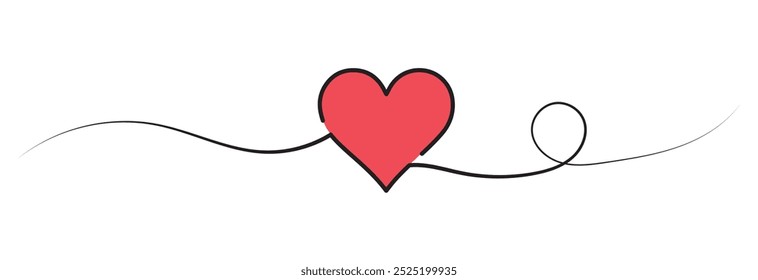 One continuous drawing of two hearts with red color love sign symbol design eps 10