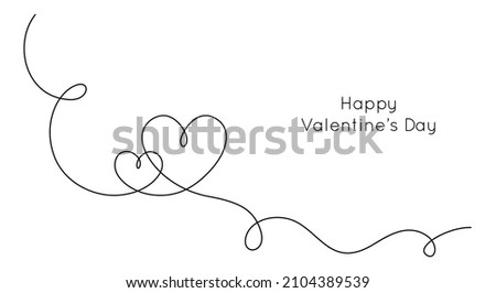 One continuous drawing of two hearts and love sign. Thin flourish and romantic icons in simple linear style. Editable stroke. Doodle vector illustration