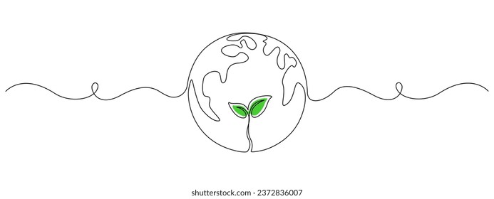 Un dibujo continuo del Día Mundial del Medio Ambiente. El globo terrestre con planta brotó dentro en un estilo lineal simple. Actrazo editable para el banner web elegante. Ilustración vectorial de contorno de Doodle