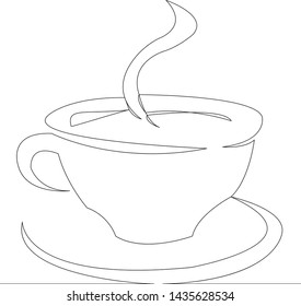 one continuous drawn line art doodle drawn, cup, hot, coffee, drink, cafe, steam. isolated image hand-drawn outline on white background.