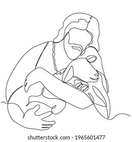 One continuous one drawn line art doodle of a spiritual Jesus Christ with the lamb .Isolated image of a hand-drawn outline on a white background.