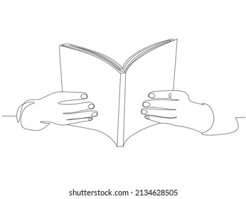 One Continuous Drawn Line Art Doodle Hand, Paper, Magazine, Book, Holding. Isolated Image Hand-drawn Outline On White Background.