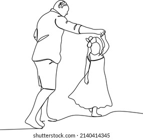 one continuous one drawn line art doodle parent, happy, love, cute, small, child, father with daughter. isolated image, hand drawn on a white background.