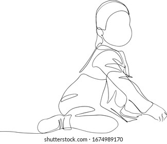 one continuous drawn line of the baby drawn from the hand a picture of the silhouette. Line art. character of the kid playing 