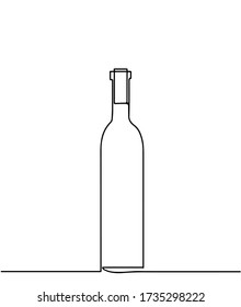 one continuous drawn line of the bottle drawn from the hand a picture of the silhouette. Line art. a bottle of champagne. Wine continuous line vector illustration. Bottles Vector illustration isolated