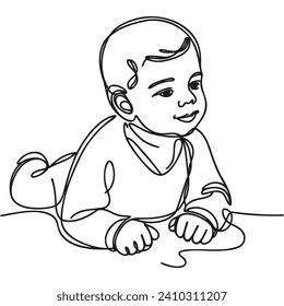 one continuous drawn line of a child. The baby is lying. Vector illustration.
