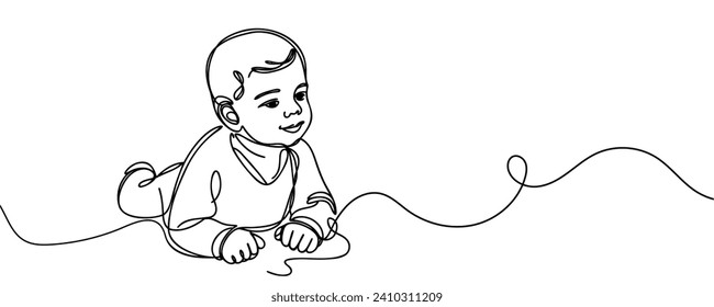 one continuous drawn line of a child. The baby is lying. Vector illustration.