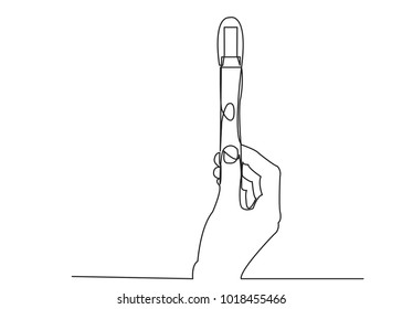 one continuous drawn line depicting a pregnancy test drawn from the hand picture silhouette. Line ars. pregnancy test in hand