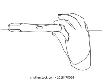 one continuous drawn line depicting a pregnancy test drawn from the hand picture silhouette. Line ars. pregnancy test in hand