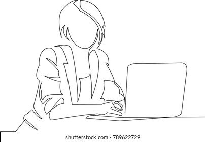 one continuous drawn line depicting a woman doing a hand-drawn picture of a silhouette. Line ars. character woman businessman