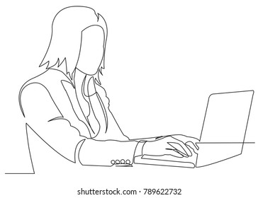 one continuous drawn line depicting a woman doing a hand-drawn picture of a silhouette. Line ars. character woman businessman