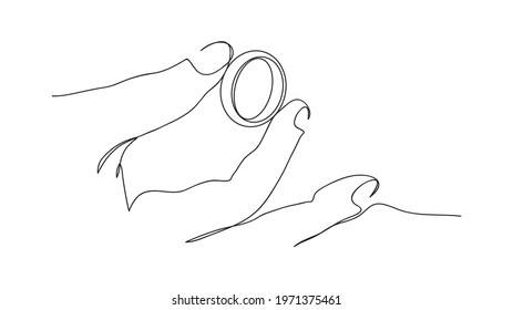 One continuous drawn line love marriage marriage symbol drawn by hand picture silhouette. line art. ring exchange ritual svg