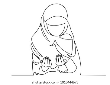 one continuous drawn line of a Muslim woman in prayer drawn by hand silhouette picture. Line art. character woman prays to Alah