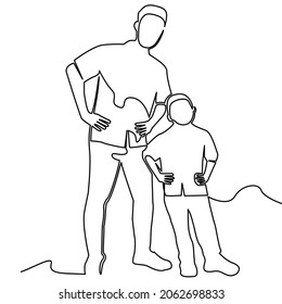 eine durchgehende Linie von Eltern gehen mit dem Kind aus der Hand ein Bild der Silhouette gezogen. Line Art. Charakter Daddy und Kind
