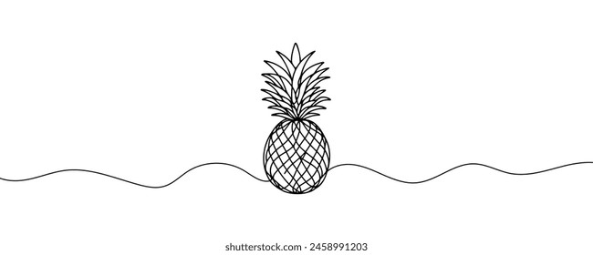 one continuous drawn line of pineapple drawn from the hand a picture of the silhouette. Line art. tropical fruit pineapple.