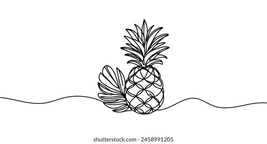 one continuous drawn line of pineapple drawn from the hand a picture of the silhouette. Line art. tropical fruit pineapple.
