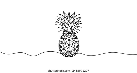 one continuous drawn line of pineapple drawn from the hand a picture of the silhouette. Line art. tropical fruit pineapple.