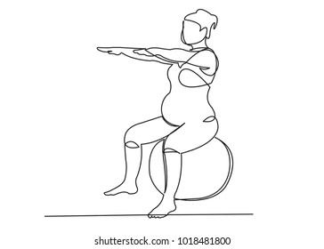 one continuous drawn line of pregnancy painted by hand silhouette picture. Line art. character woman pregnant woman pregnancy and sports