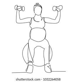 one continuous drawn line of pregnancy painted by hand silhouette picture. Line art. character woman pregnant woman pregnancy and sports