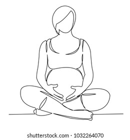 one continuous drawn line of pregnancy painted by hand silhouette picture. Line art. character woman pregnant woman