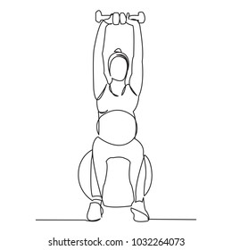 one continuous drawn line of pregnancy painted by hand silhouette picture. Line art. character woman pregnant woman pregnancy and sports