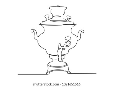 
one continuous drawn line samovar drawn from the hand picture silhouette. Line art. samovar for tea Russian tradition